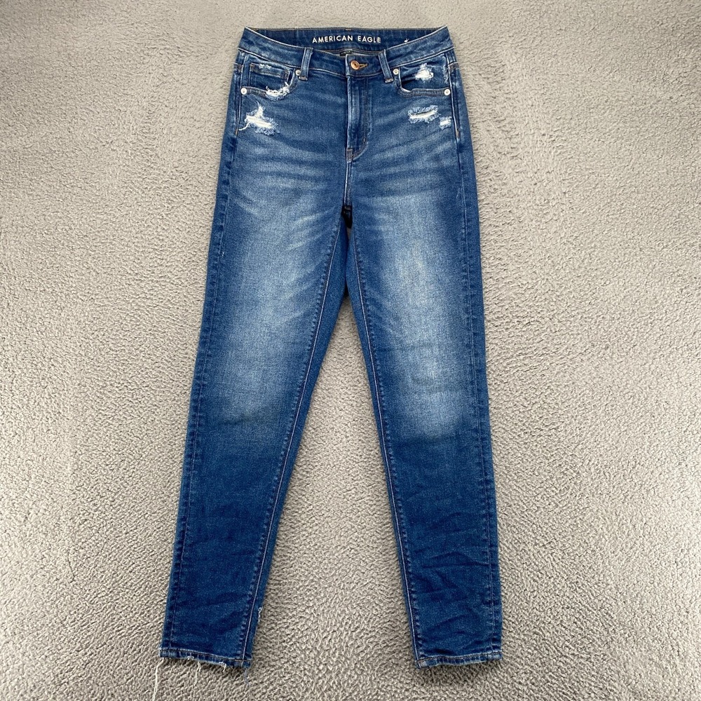 American Eagle Jeans Womens 0 Long Mom Jean Stretch Distressed 90s Retro Denim
